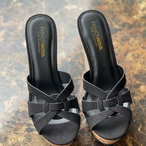 Fashion Nova Black Wedge Sandals